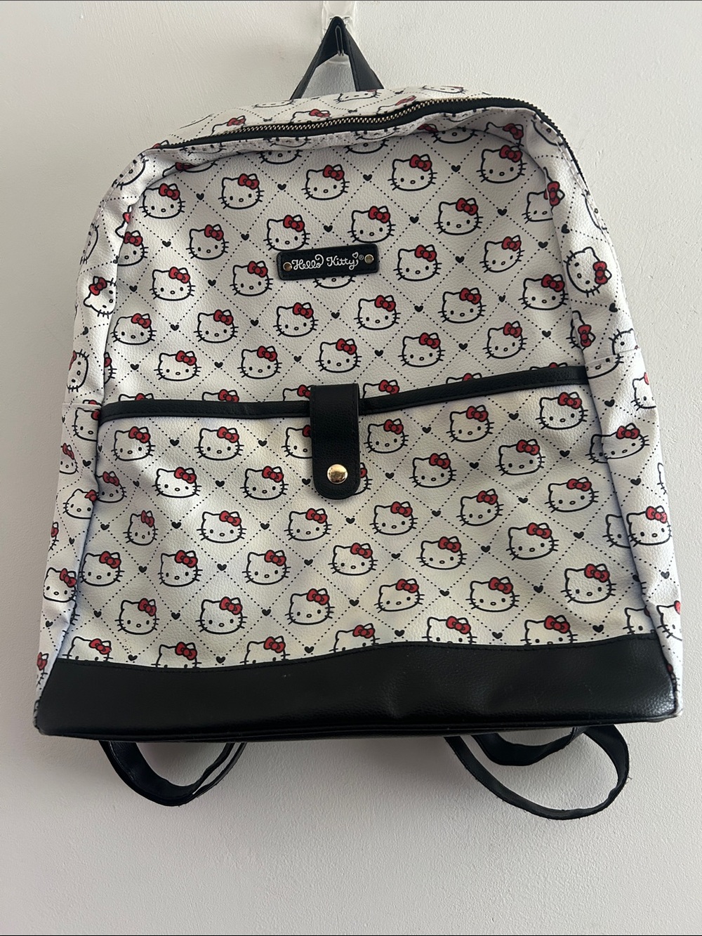 Hello Kitty White Backpack with Black Trim and Red Bows